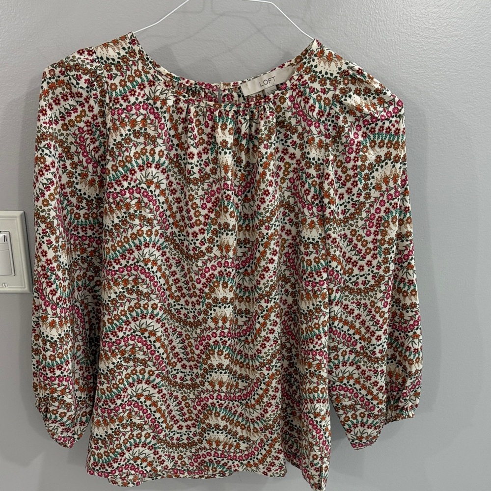 LOFT Women's Floral Blouse 3/4 sleeve, size small